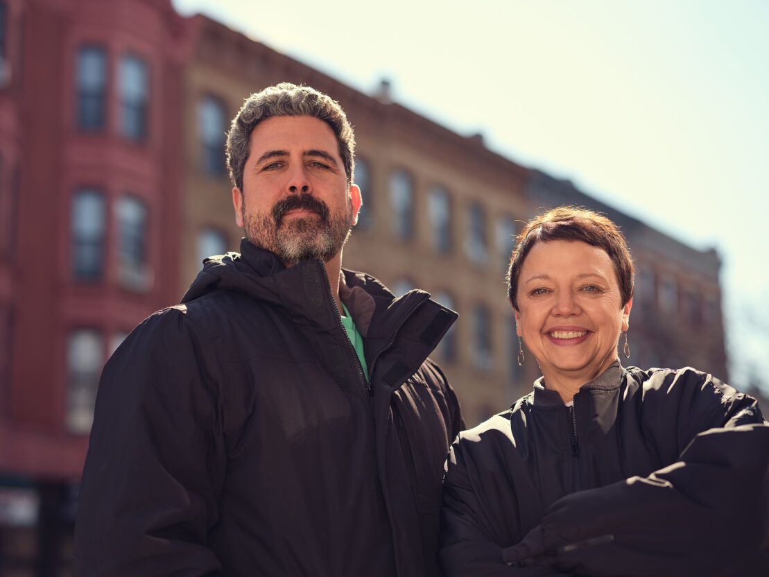 Portrait of Jeremy Laversure (left) and Cara Reeser (right) on the streets of Brooklyn